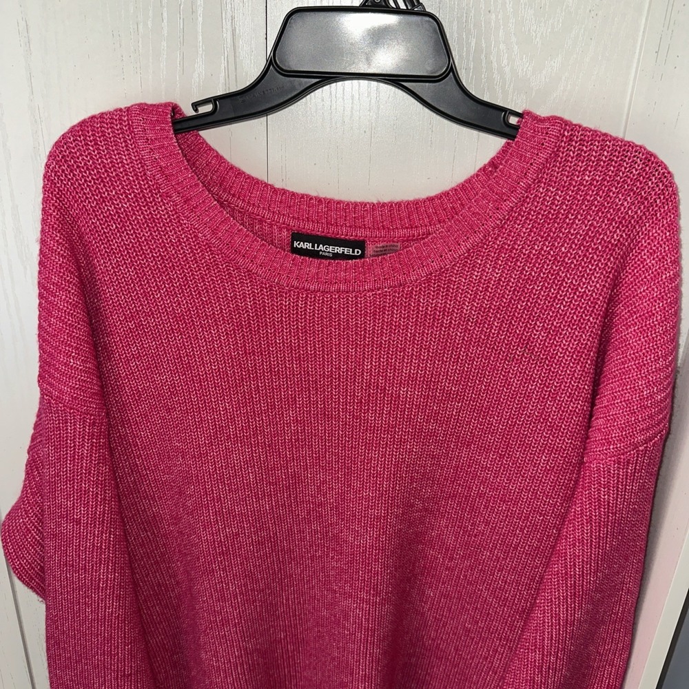 Karl Lagerfeld Paris Fuchsia Ribbed Tunic Pullover Sweater Side Buttons Size XL